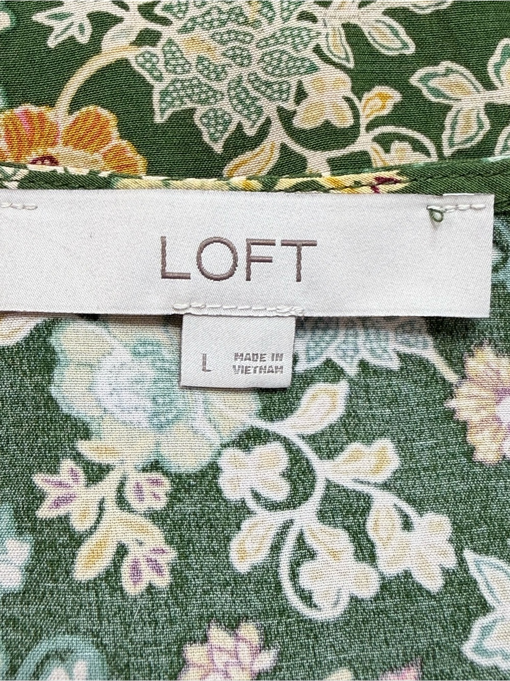 LOFT Olive Green Floral V-Neck Peplum Top - Picture 2 of 5